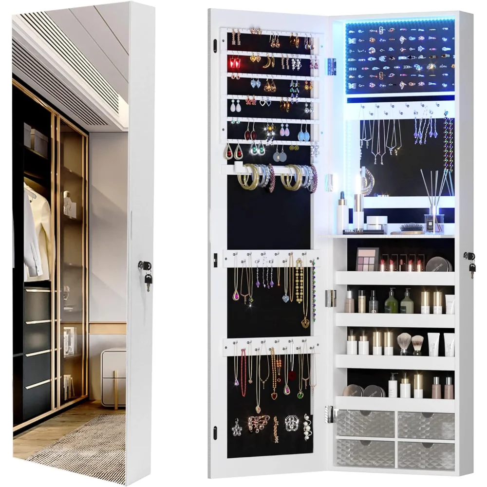 Wall/Door Mounted Jewelry Armoire Organizer with Full-Length Mirror, Large Capacity Storage Hanging Cabinet, 4 Drawers
Wall/Door Mounted Jewelry Armoire Organizer with Full-Length Mirror, Large Capacity Storage Hanging Cabinet, 4 Drawers