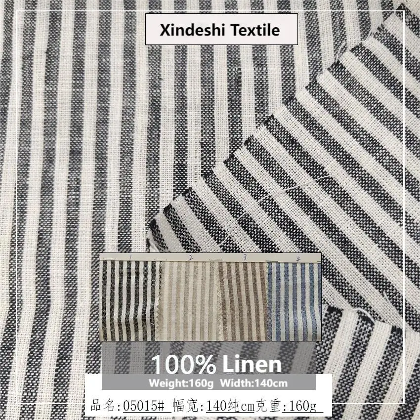 

High-end natural fabric 100% linen 14S yarn-dyed strips linen fabric of shirt, trousers, and suit clothing available