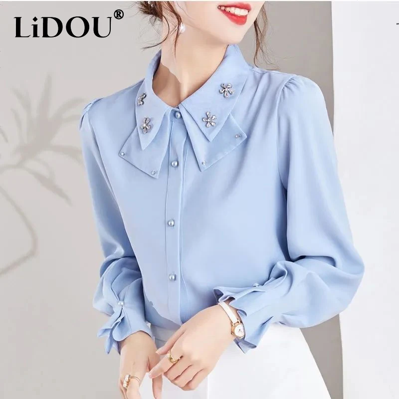 Spring Autumn Women's Elegant Fashion Blouse Ladies Temperament Button Up Shirt Femme Solid Color Cardigan Top Female Clothes
Spring Autumn Women's Elegant Fashion Blouse Ladies Temperament Button Up Shirt Femme Solid Color Cardigan Top Female Clothes