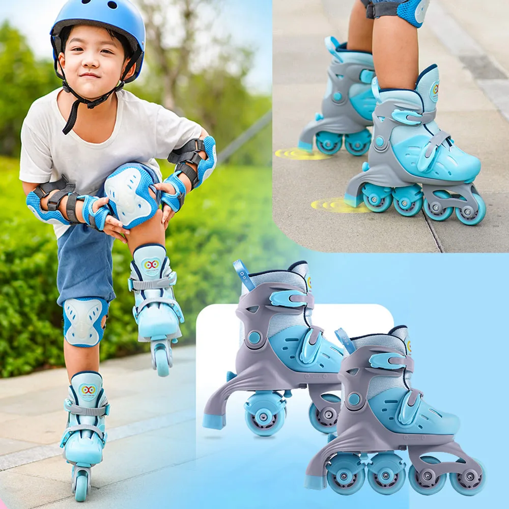 

Kids Inline Roller Skate Shoes Adjustable Size Double Row Skates Flash Sneakers With 4 Wheels Boys Girls Outdoor Skating Sports