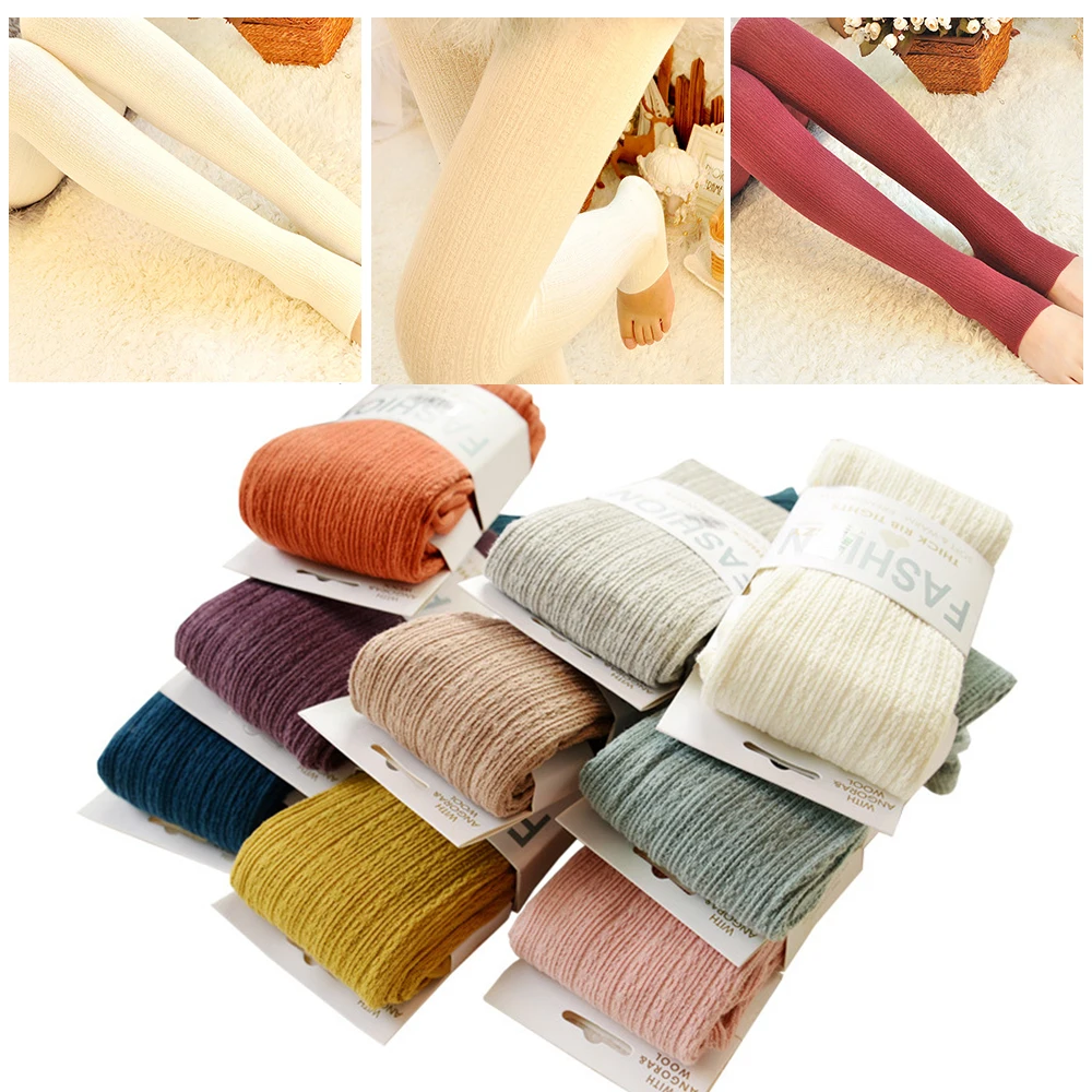 

Autumn Winter Pantyhose Cotton Knitted Stockings Candy Color Women Warm Twist Striped Women Half-foot Tights Footless Tights