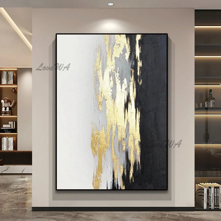 

Black White Acrylic Design 3d Hand Painted Artwork Unframed Baby Room Decor Picture Abstract Canvas Art Modern Gold Foil Wall