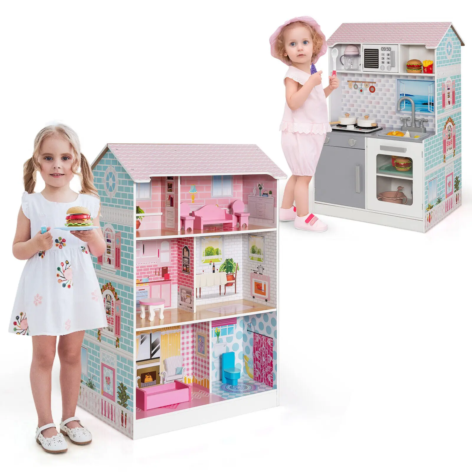 Babyjoy 2-в-1 двусторонний детский кухонный игровой набор и кукольный домик с аксессуарами и мебелью
Babyjoy 2-в-1 двусторонний детский кухонный игровой набор и кукольный домик с аксессуарами и мебелью