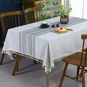 

Rectangle Tablecloth Linen Blended Fabric Table Cloth with Tassels for Dining Room Kitchen Party Washable Home Décor Beige Grey