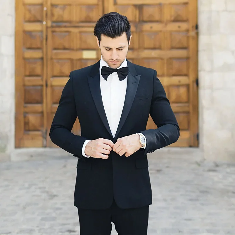 

Black Formal Wedding Elegant Men Suit Groom Tuxedo Prom Slim Fit Blazers Hombre High Quality Custom 2 Piece Set Costume Homme