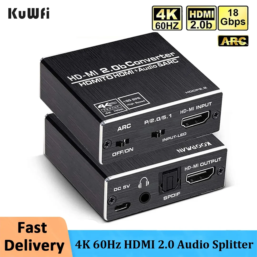 

4K 60Hz HDMI 2.0 Audio Splitter 5.1 ARC HDMI Audio Extractor HDCP 2.2 HDR10 Audio Converter 4K HD-MI to Optical TOSLINK SPDIF