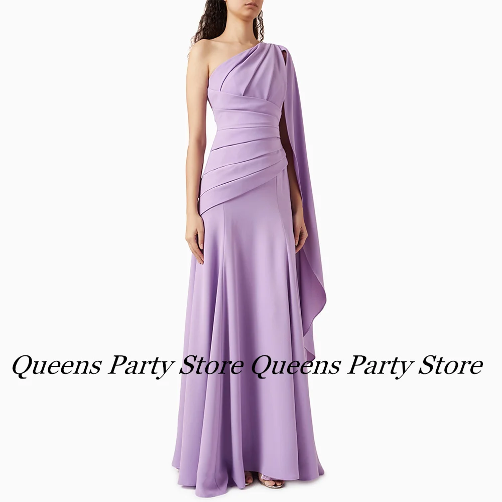 

Lilac Saudi Evening Dress One Shoulder Sleeveless Pleat Mermaid Prom Gown Floor Length Arabic Party Dresses for Dancing