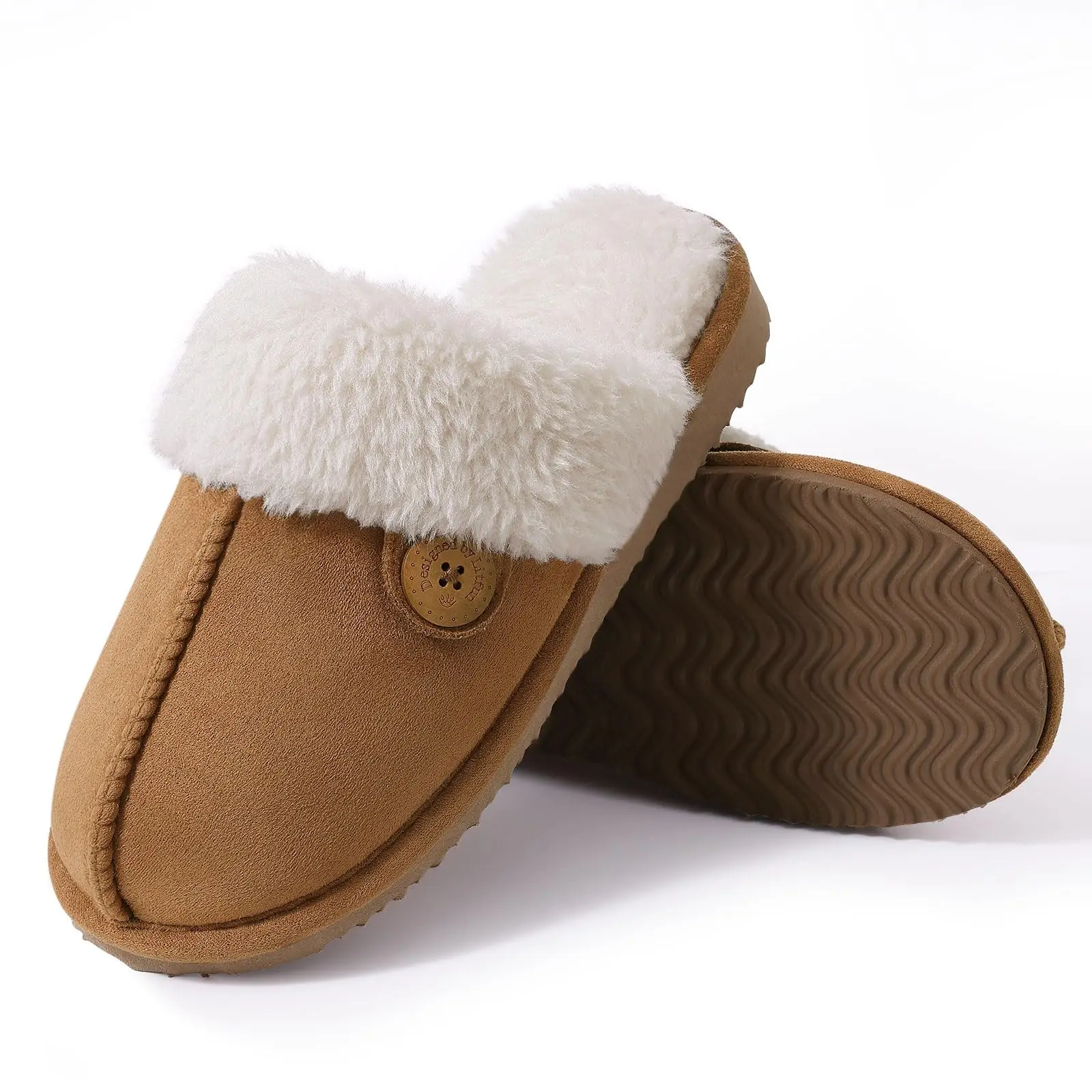 

Shevalues New Fur House Slippers For Women Winter Fuzzy Slides Soft Fluffy Collar Lining Slippers Indoor Furry Warm Bedroom Shoe