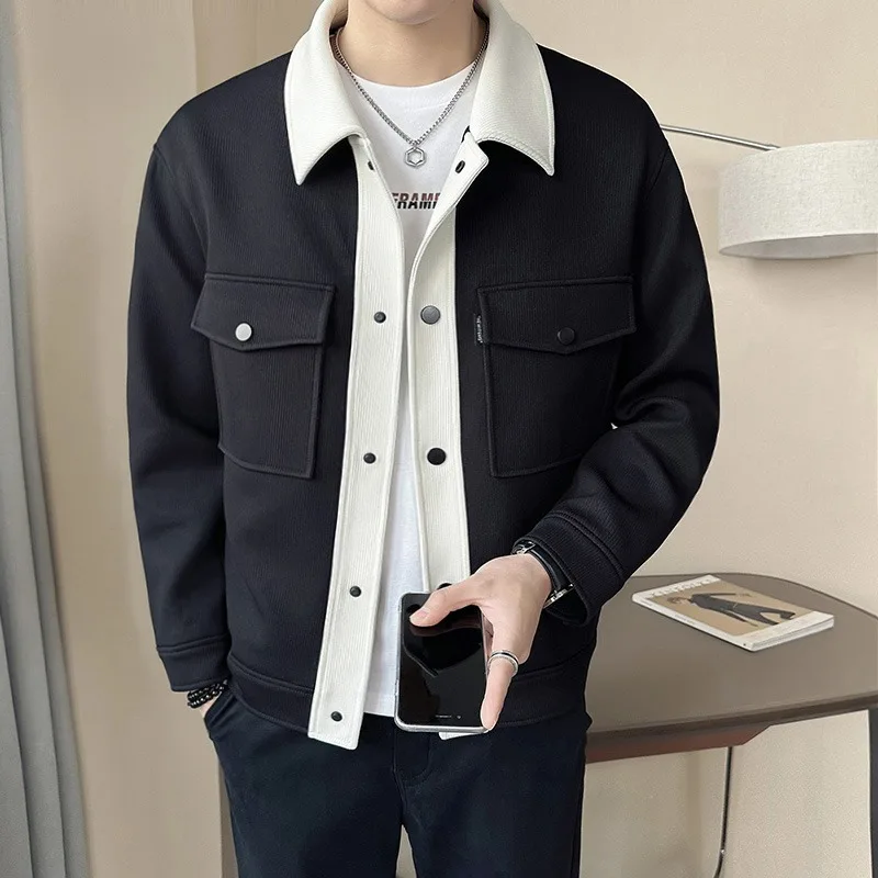

2024 Spring Contrasting Splicing Jacket Men's Fashion Lapel Casual Business Jackets Outwear Social Party Streetwear Men Clothing