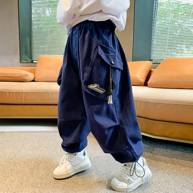 

Boys' Cargo Pants Cuffed Letter Printig Elastic Waist Children's Clothing Loose Causal Fashionable 2023 Autumn 5-12 Years Old