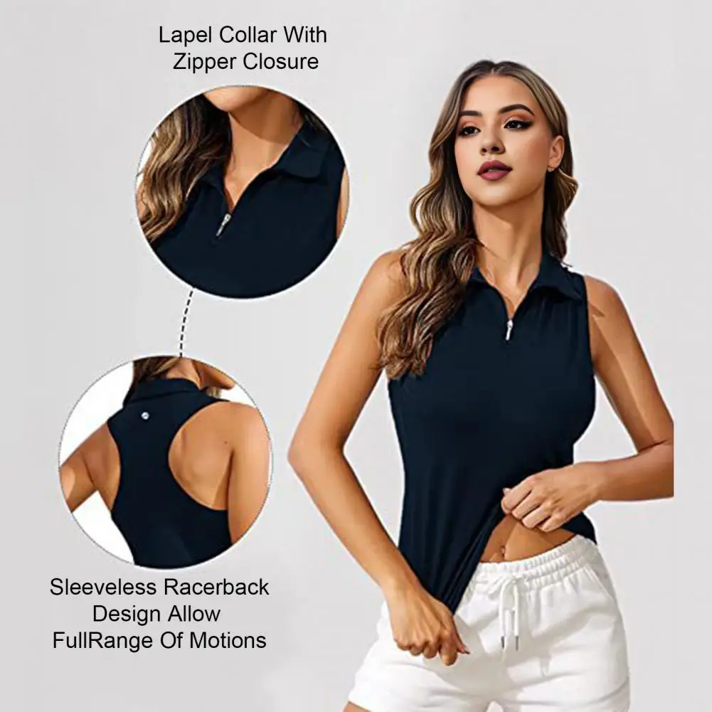 

Solid Color Slim Fit Top Women's Golf Vest with Zipper Neckline Quick Dry Racerback Tank Top for Athletic Workouts Slim Fit