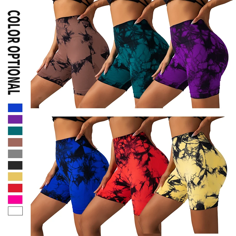 

women's gym clothing tie-dye yoga clothes shorts women Cycling shorts Running fitness pants short spandex Women's gym leggings