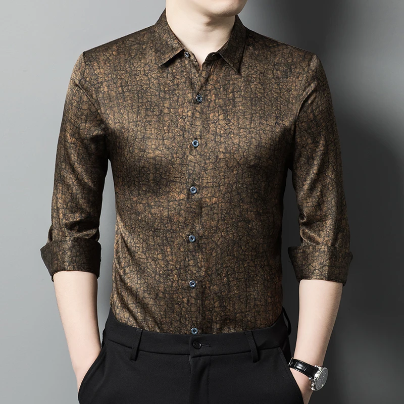 Crack Vintage Print Real Silk Dress Men Shirt Long Sleeve Luxury Spring High Quality Comfortable Breathable Casual Chemise Homme
Crack Vintage Print Real Silk Dress Men Shirt Long Sleeve Luxury Spring High Quality Comfortable Breathable Casual Chemise Homme