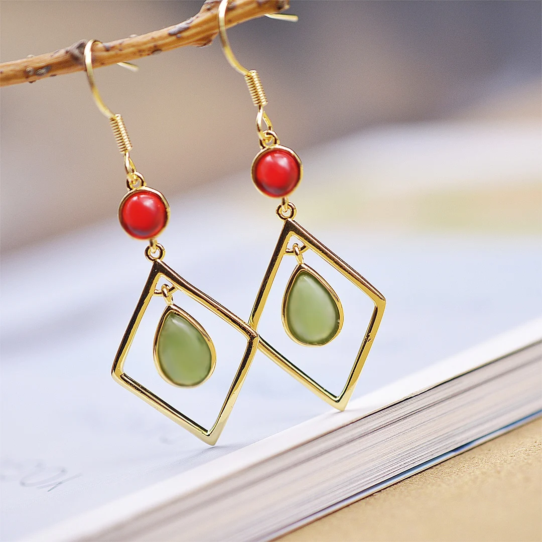 

Hetian Jade Earrings Natural Stone Jasper Stud Earring Fashion Ear Hook Accessories Womens Advanced Jewellery Charms Jewelry