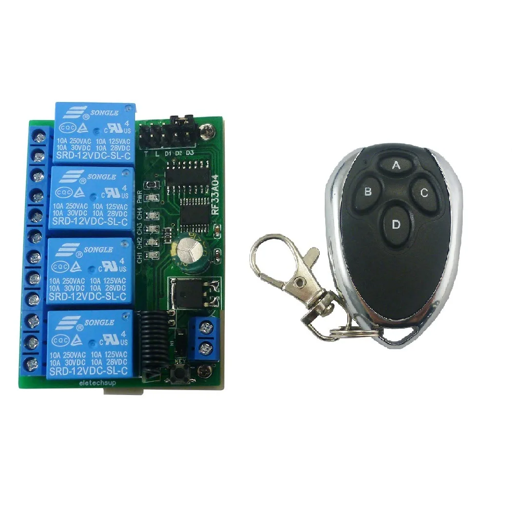 

4 Channel 433M RF Rolling Code Hopping Encoder Decoder RC43A04 Transmitter RF33A04 Controller for Secure Remote Keyless Entry
