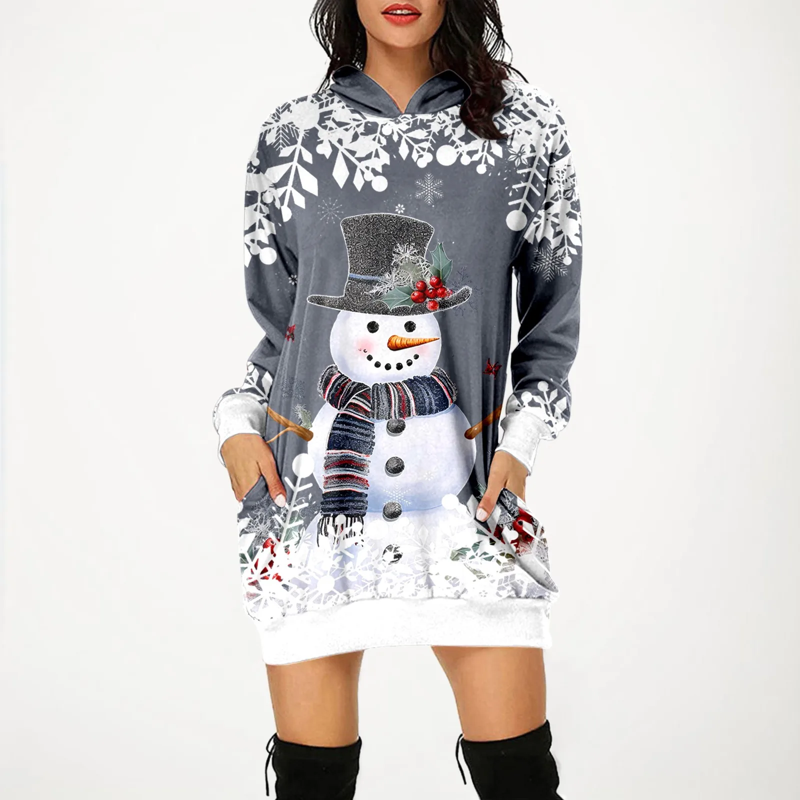 

Christmas Sweatshirts For Women Santa Claus Tree Snowflake Elk Snowman Print Hooded Pullover Graphic Hoodies For Female свитшот