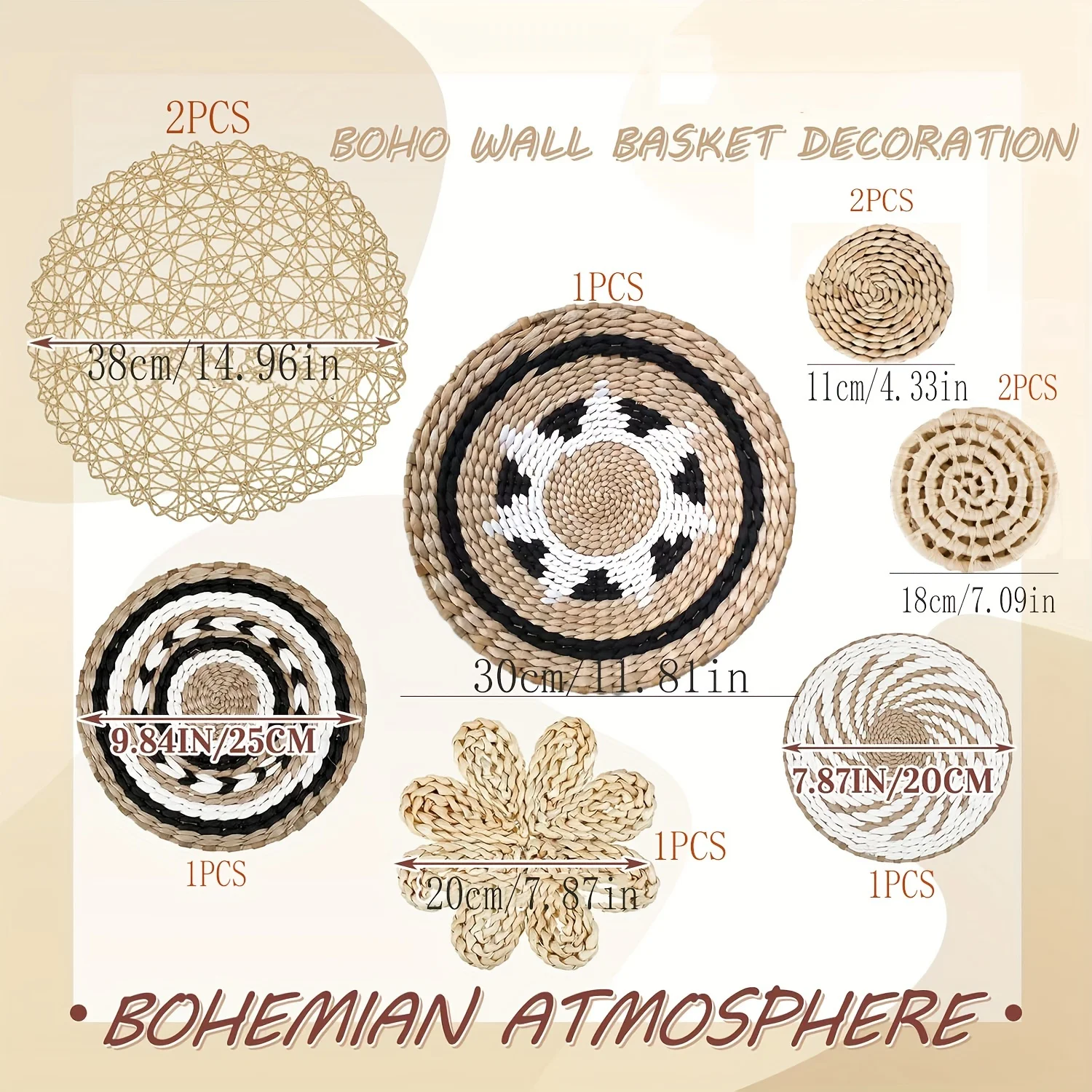 Bohemian Rattan Wall Basket Set - 10 Piece Woven Collection 3 S6e757f8b1d0649b894f2da9f71e10878I