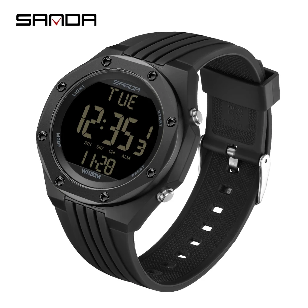 

New Sports Military Men's Watches 50M Waterproof LED Digital Watch Electronic SANDA Wristwatches for Male Relogio Masculino 6093