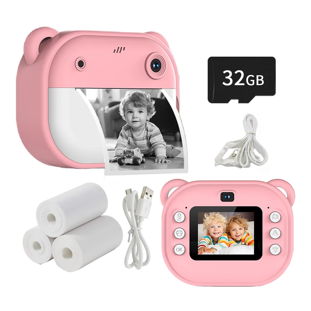 

Детская камера мгновенная печать фото Мини Цифровая видеокамера для детей с нулевой чернильной печатью бумага 32G TF карта Обучающие игрушки подарок