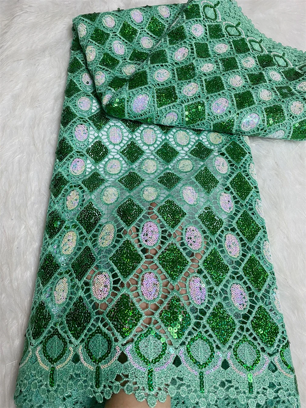 

African Sequined Lace Fabric For Party Dress Nigerian Wedding Green High Quality Luxury Purple Net Cord Lace 5 Yards 2024 New