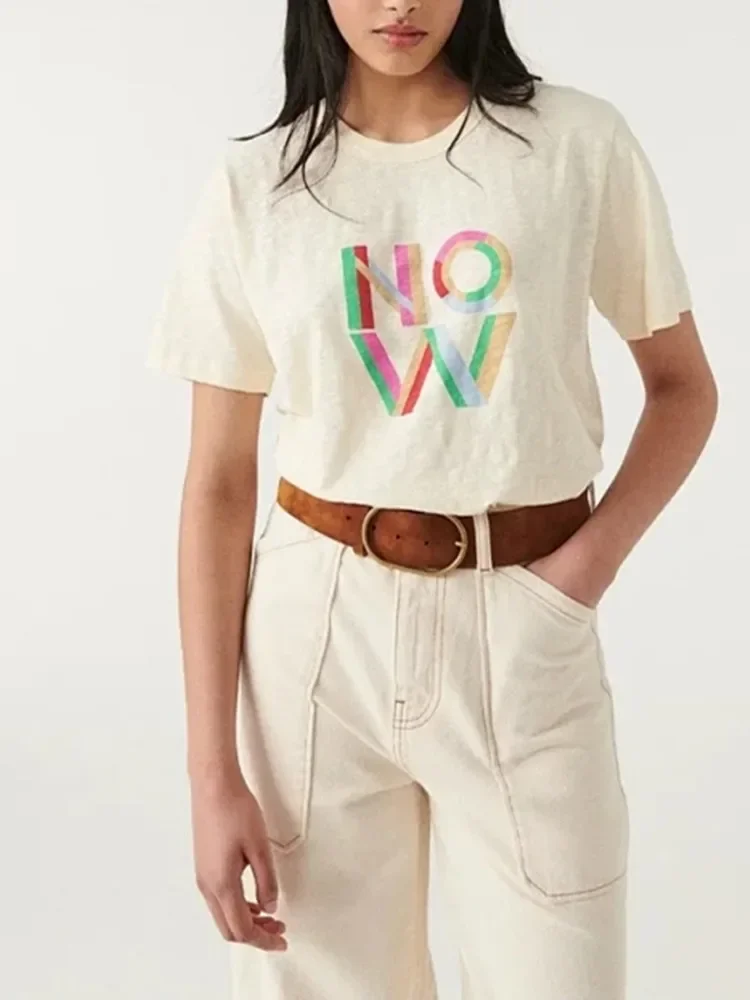 Женская футболка с круглым вырезом и коротким рукавом, Повседневная хлопковая Футболка контрастных цветов с принтом букв, новинка весны-лета 2023
Женская футболка с круглым вырезом и коротким рукавом, Повседневная хлопковая Футболка контрастных цветов с принтом букв, новинка весны-лета 2023