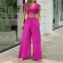 Ellafads Women's Two Piece Set Butterfly Sleeve Solid Color Two-Piece Set Sexy V-Neck Top Wide Leg Pant
Ellafads Women's Two Piece Set Butterfly Sleeve Solid Color Two-Piece Set Sexy V-Neck Top Wide Leg Pant