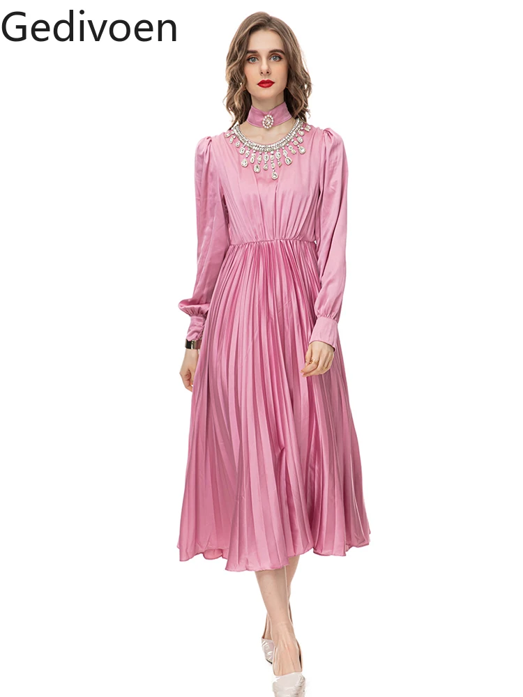 

Gedivoen Fashion Designer Summer Women's Dresses O-Neck Collar Embroidered Flares Solid Office Lady Empire A-LINE Dress