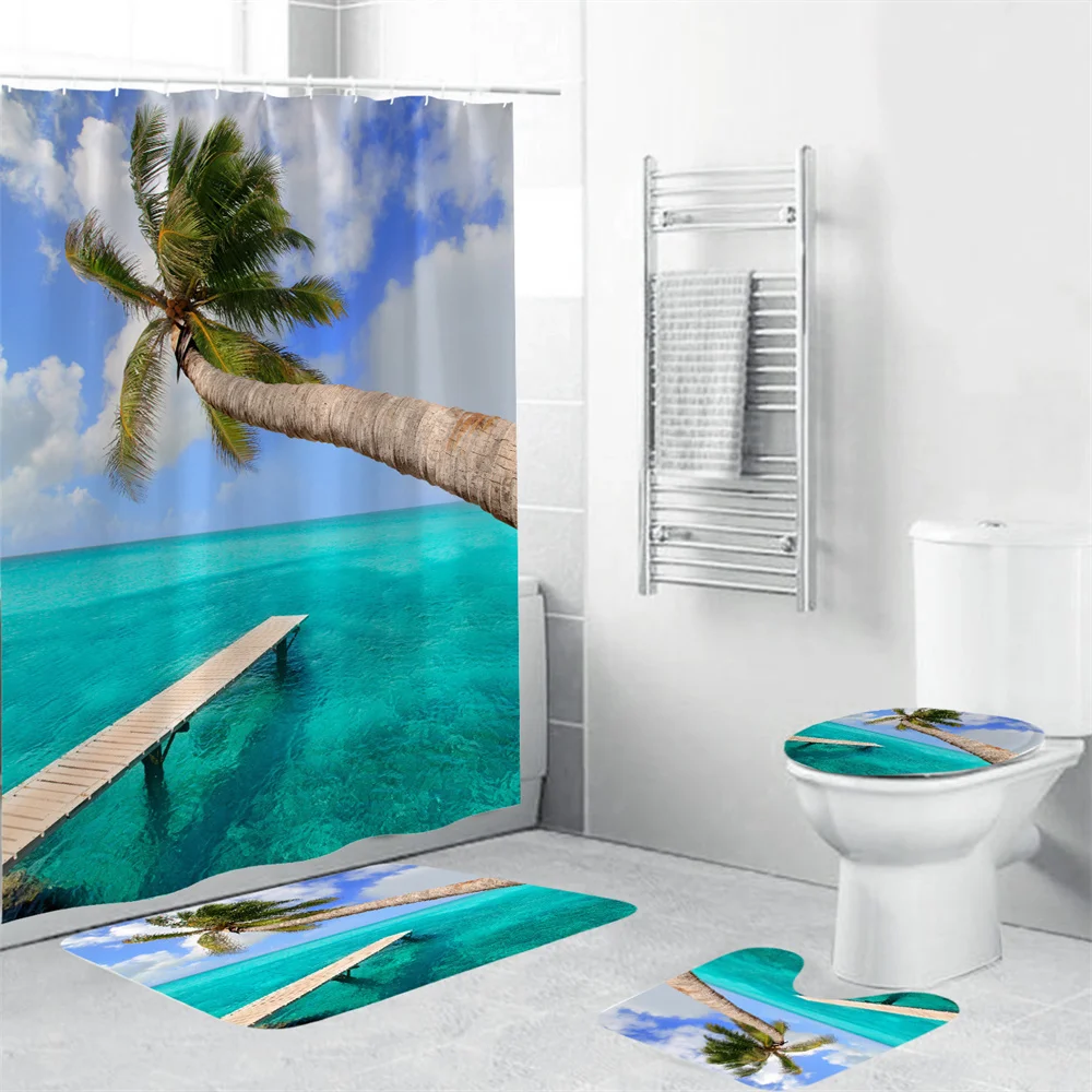 Beach Palm Tree Bathroom Shower Curtain Set Blue Ocean Palm Carpet Shower Curtain Bathroom Polyester Fabric Waterprof Decoratin
Beach Palm Tree Bathroom Shower Curtain Set Blue Ocean Palm Carpet Shower Curtain Bathroom Polyester Fabric Waterprof Decoratin