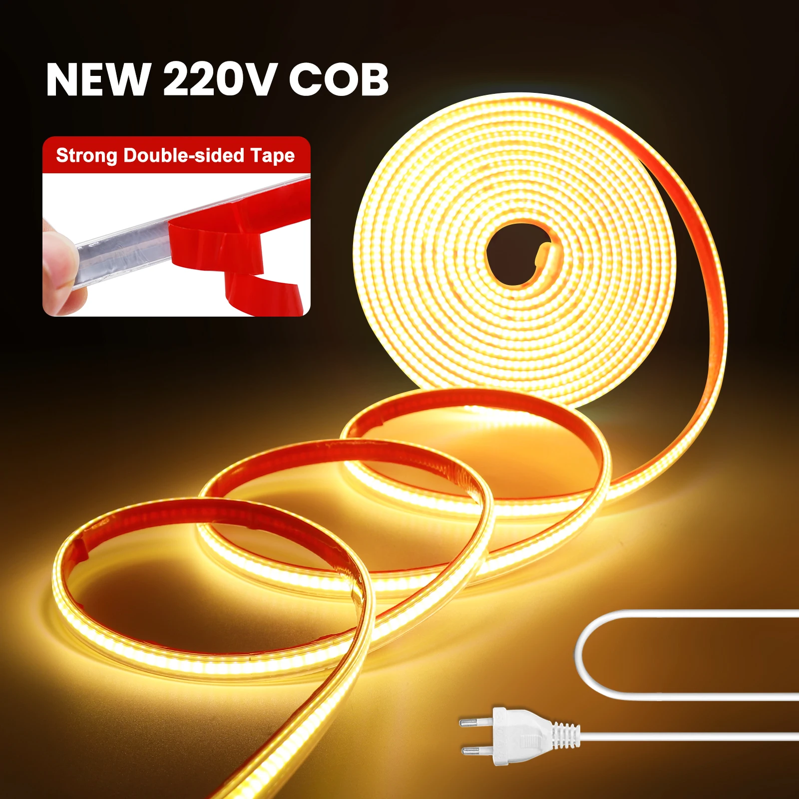 EU UK Plug AC 220V COB Strip Waterproof 288Leds/M RA85 3000K 4000K 6000K Home Garden Decor Flexible Ribbon Rope LED Light
EU UK Plug AC 220V COB Strip Waterproof 288Leds/M RA85 3000K 4000K 6000K Home Garden Decor Flexible Ribbon Rope LED Light