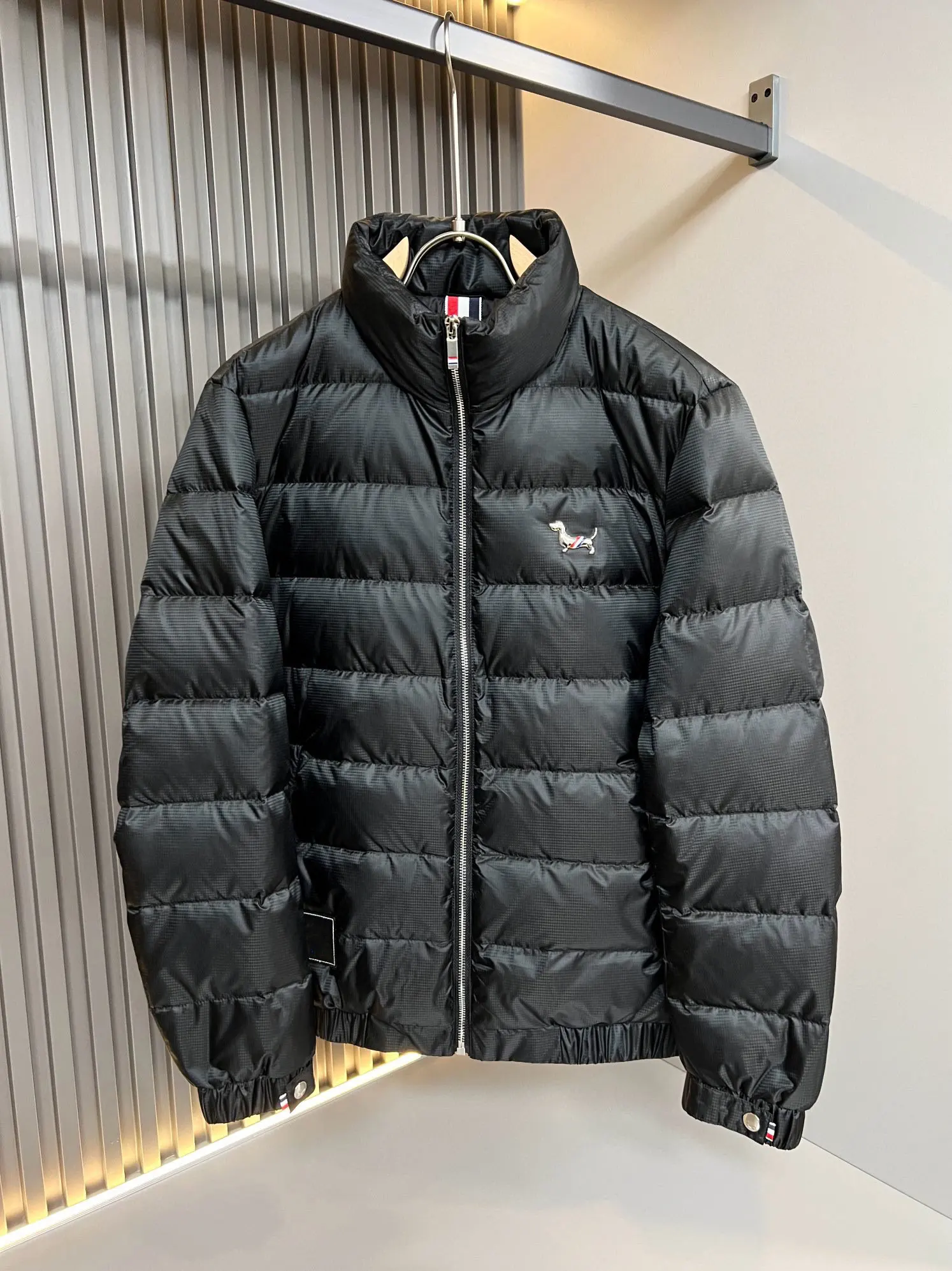 Мужской пуховик с воротником-стойкой и вышивкой, Осень-зима 
Мужской пуховик с воротником-стойкой и вышивкой, Осень-зима