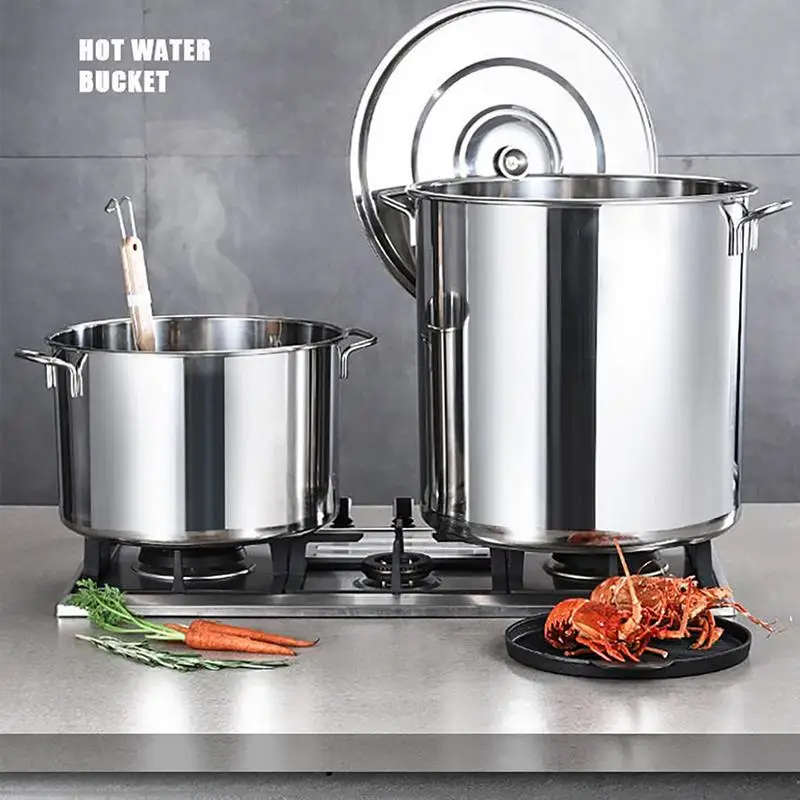 

Stainless Steel Stock Pot Hot Water Bucket With Lid Steamer Cookware Stew Pot For Rice Sauce Oil Large Capacity Soup Bucket