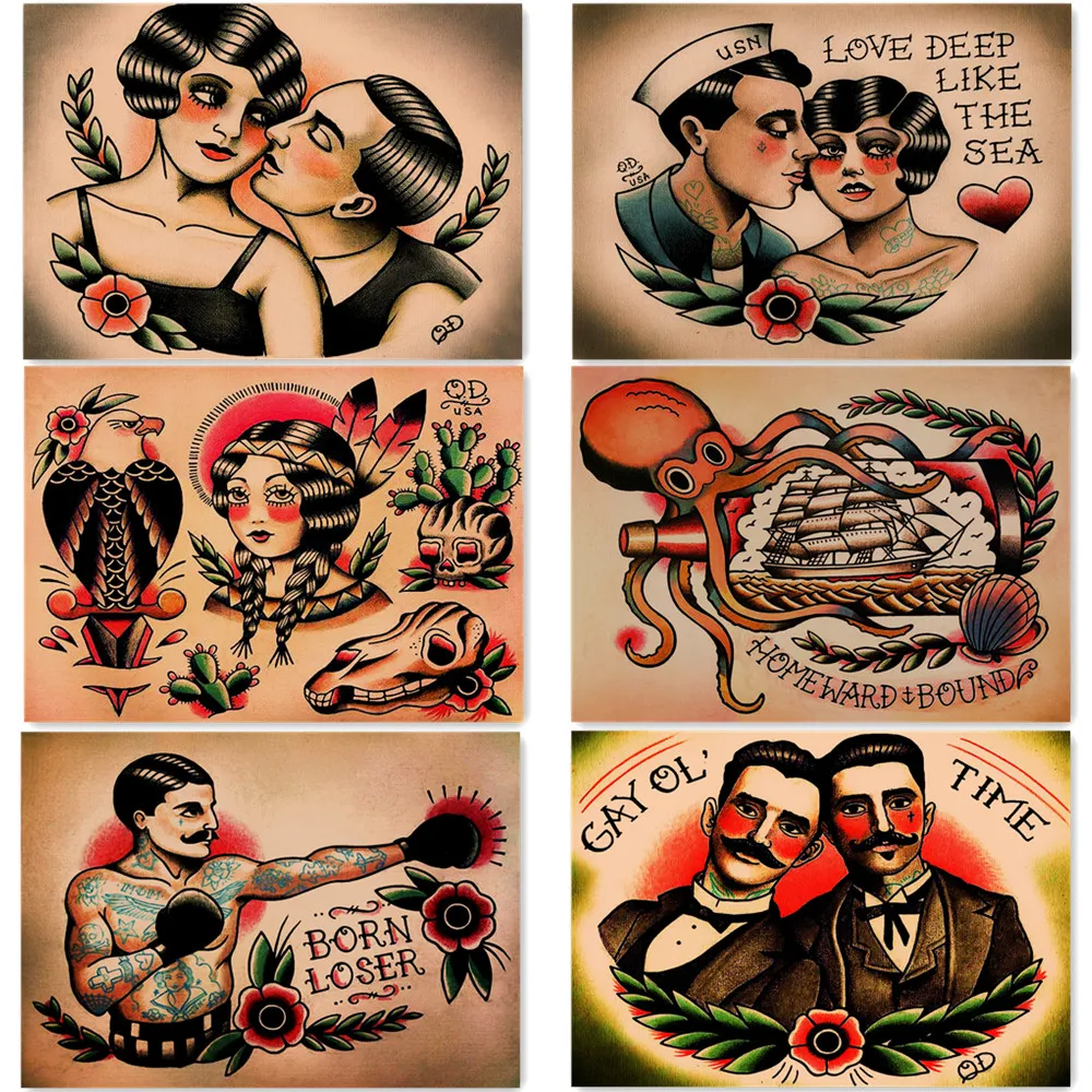 6 PCS Personality Tattoo Artwork Vintage Kraft Paper Posters & Prints Wall Art Painting Wall Sticker Best Gift For Tattoo Lovers
6 PCS Personality Tattoo Artwork Vintage Kraft Paper Posters & Prints Wall Art Painting Wall Sticker Best Gift For Tattoo Lovers