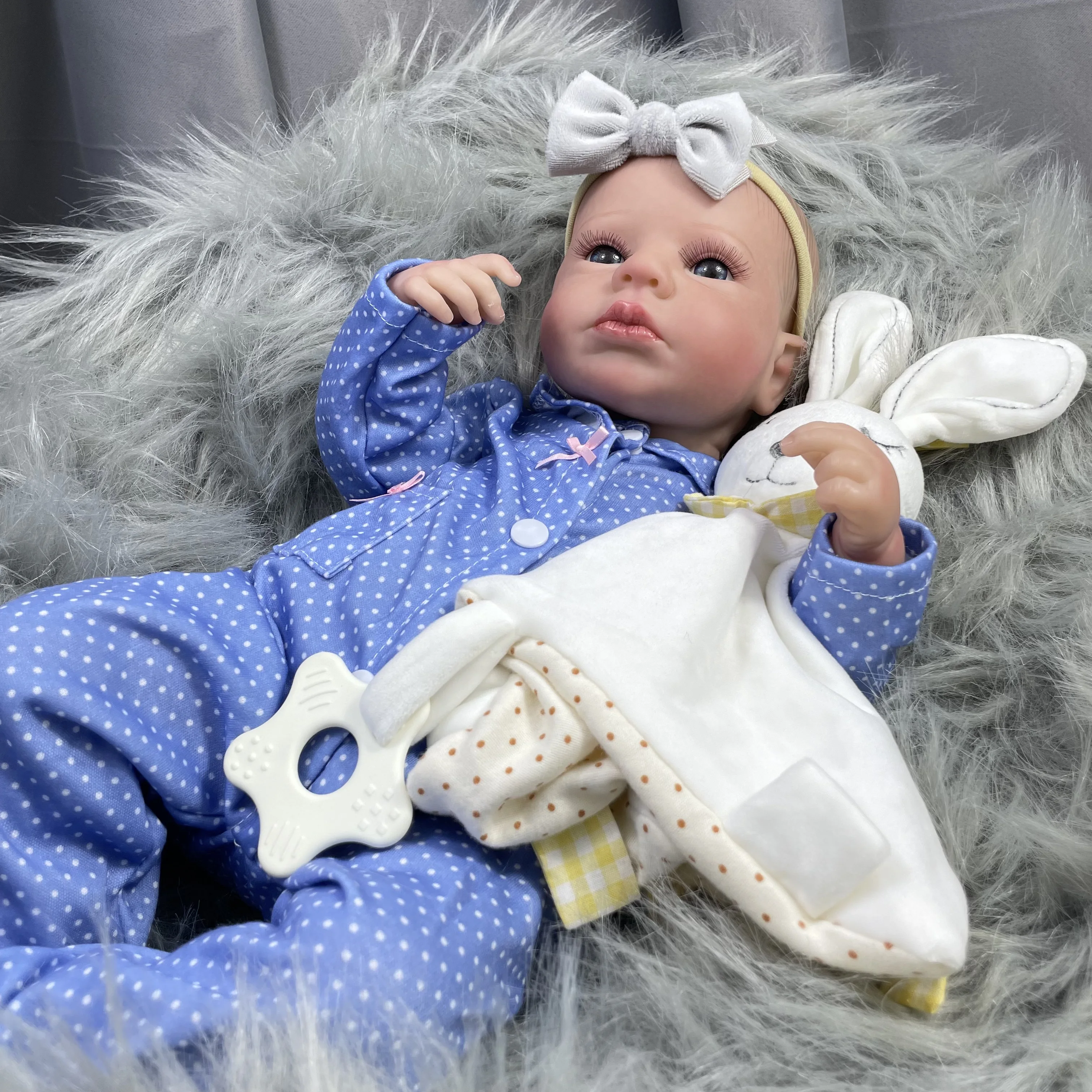 

50CM Finished Reborn Baby Dolls LouLou Awake Girl Lifelike Silicone Vinyl Newborn 3D Skin Visible Veins DIY Toys For Girls