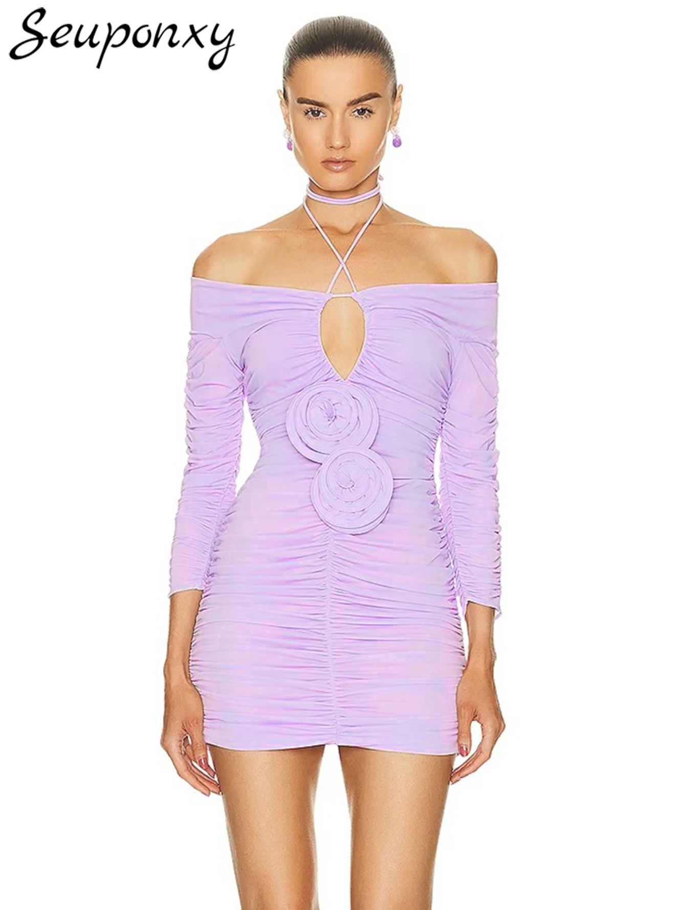 High Quality Women's Sexy Off Shoulder Long Sleeve Pleated 3D Flower Mini Dress 2023 Elegant Celebrity Party Dress Vestidos
High Quality Women's Sexy Off Shoulder Long Sleeve Pleated 3D Flower Mini Dress 2023 Elegant Celebrity Party Dress Vestidos