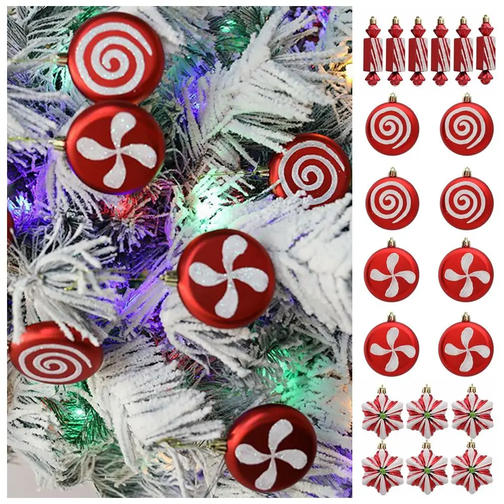 

4/6PCS Candy Lollipop Christmas Hanging Decoration Red White Plastic Drop Ornament Party Supplies Gift Box