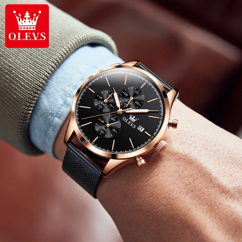 

Olves Men Quartz Wristwatches For Men'S Business Waterproof Chronograph Luminous Watch Male Staniless Steel Band Hand Clock