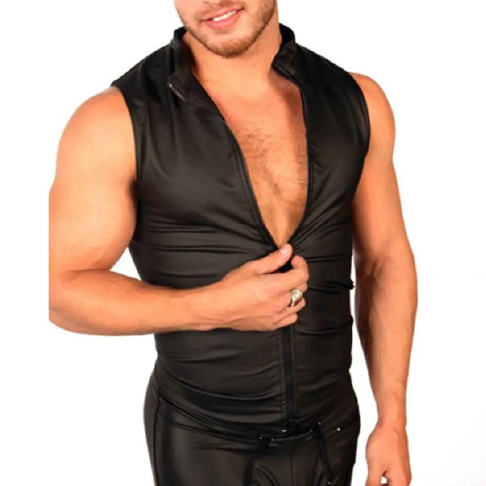 New Men's Sleeveless T-Shirts Sexy PU Leather Shiny Zip Tops Party Club Stage Costume Clothing For Man T Shirts
New Men's Sleeveless T-Shirts Sexy PU Leather Shiny Zip Tops Party Club Stage Costume Clothing For Man T Shirts
