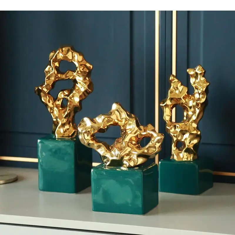 

Коралловые золотые керамические украшения, абстрактная фигурка, статуэтка, настольное украшение, фарфоровая статуэтка, современные аксессуары для украшения дома
