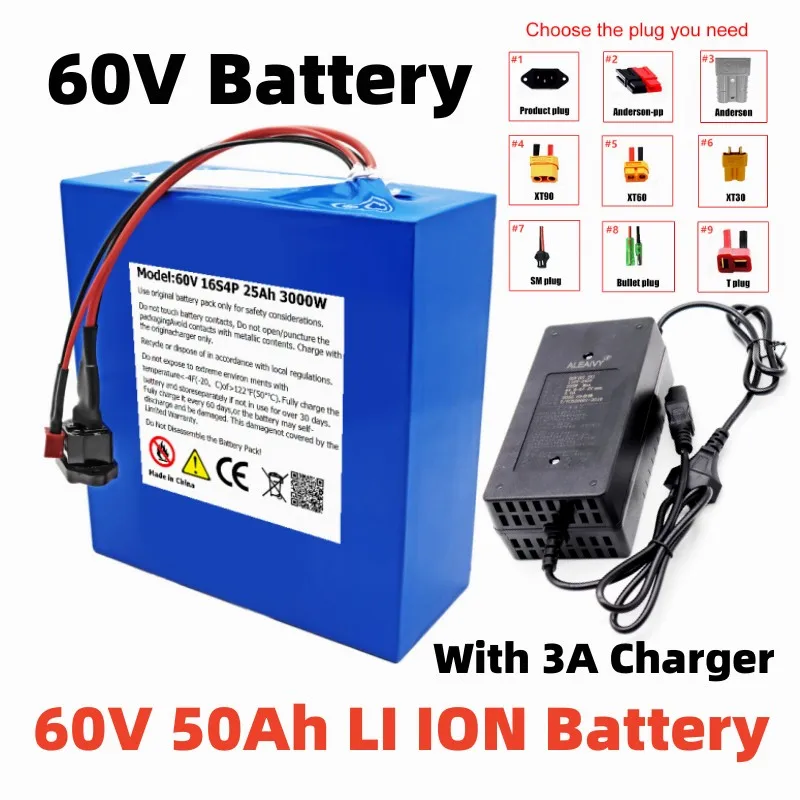 60V 30Ah Electric Bike 21700 Battery for Scooter Motorcycle 67.2V 3000W rechargeable battery with same port BMS And 3A Charger
60V 30Ah Electric Bike 21700 Battery for Scooter Motorcycle 67.2V 3000W rechargeable battery with same port BMS And 3A Charger