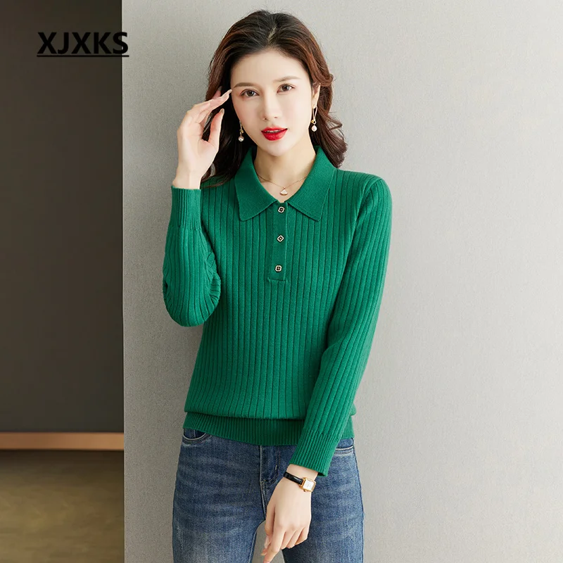 XJXKS 2023 Spring And Autumn New Women's Sweater High-quality Wool Knit Pullover Fashion Lapel Ladies Winter Jumper
XJXKS 2023 Spring And Autumn New Women's Sweater High-quality Wool Knit Pullover Fashion Lapel Ladies Winter Jumper