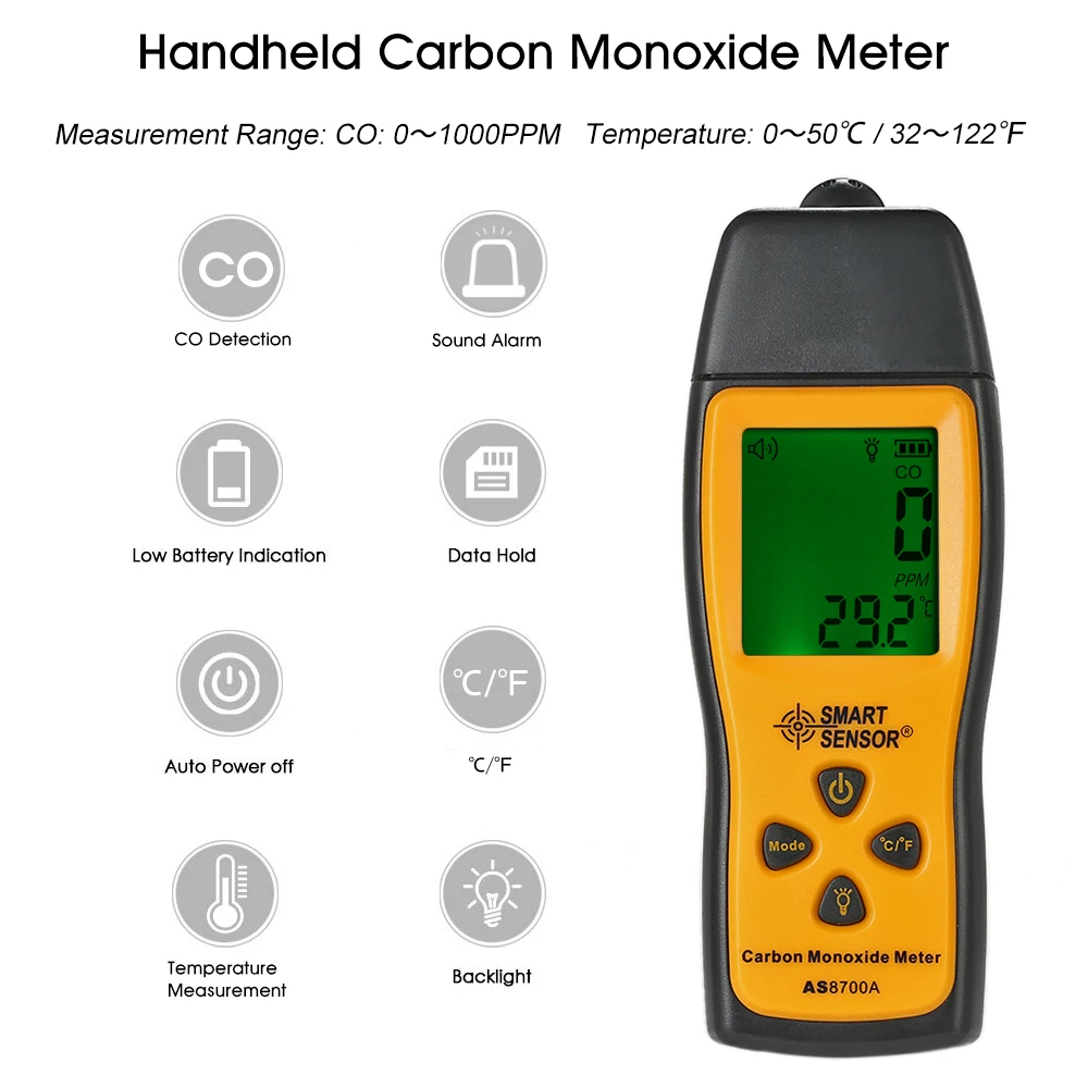 

Portable Carbon Monoxide Meter CO Gas Leaking Detector Gas Analyzer Range 1-1000ppm High Sensitivity Sensor Gas Monitor Tester