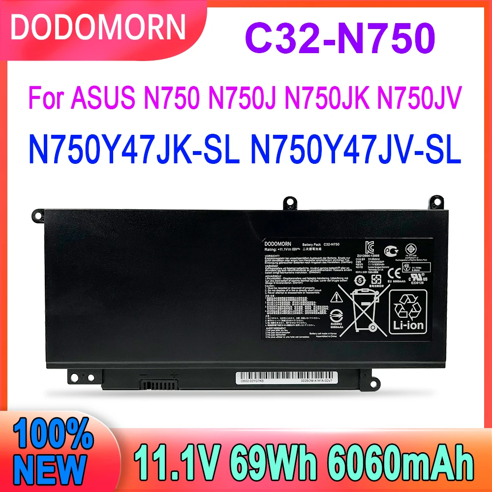 For ASUS N750 N750J N750JK N750JV N750Y47JK-SL N750Y47JV-SL Laptop Battery C32-N750 11.1V 6260mAh 69WH
For ASUS N750 N750J N750JK N750JV N750Y47JK-SL N750Y47JV-SL Laptop Battery C32-N750 11.1V 6260mAh 69WH