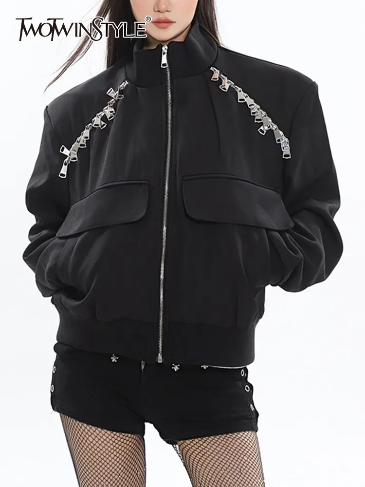 TWOTWINSTYLE Streetwear Spliced Zipper Jackets For Women Stand Collar Long Sleeve Patchwork Pockets Casual Jacket Female Clothes
TWOTWINSTYLE Streetwear Spliced Zipper Jackets For Women Stand Collar Long Sleeve Patchwork Pockets Casual Jacket Female Clothes