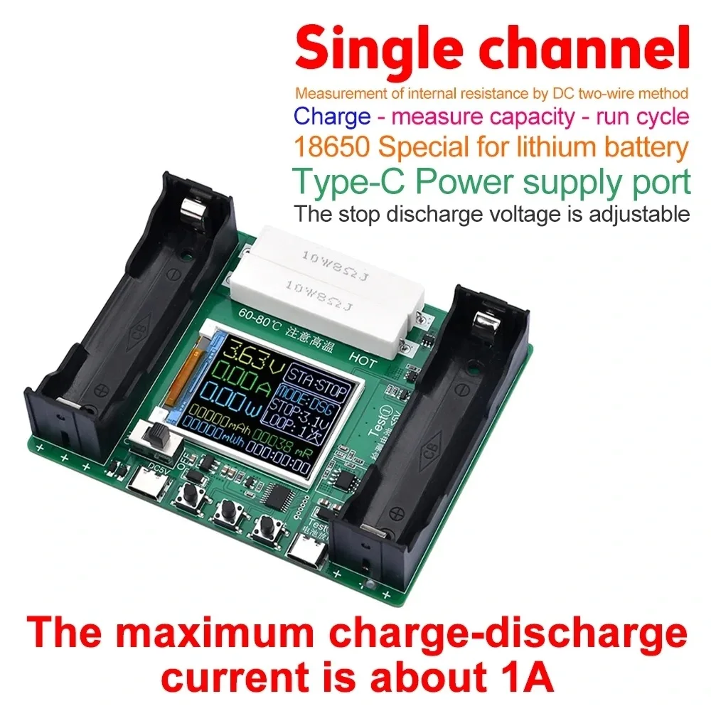 5V LCD Display single Channel 18650 Lithium Battery Capacity Tester Power Detector Module Charging Discharge Type-c Port
5V LCD Display single Channel 18650 Lithium Battery Capacity Tester Power Detector Module Charging Discharge Type-c Port