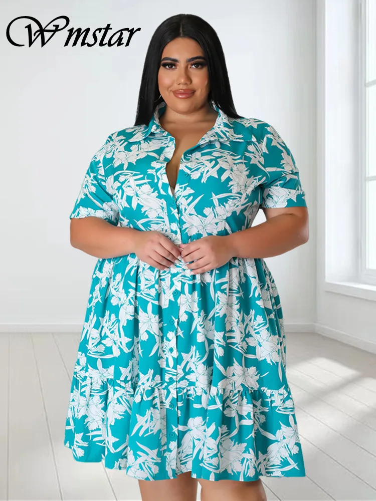 

Wmstar Plus Size Dresses for Women Flower Print Big Hem Cute Elegant Birthday Midi Dress Loose Clothes Wholesale Dropshipping