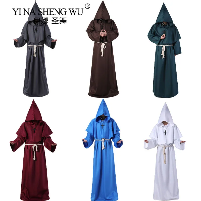 

Halloween Christian Friar Medieval Priest Robes Witch Wizard Cloak Cape Party Death Ghost Vampire Devil Demon Cosplay Costumes