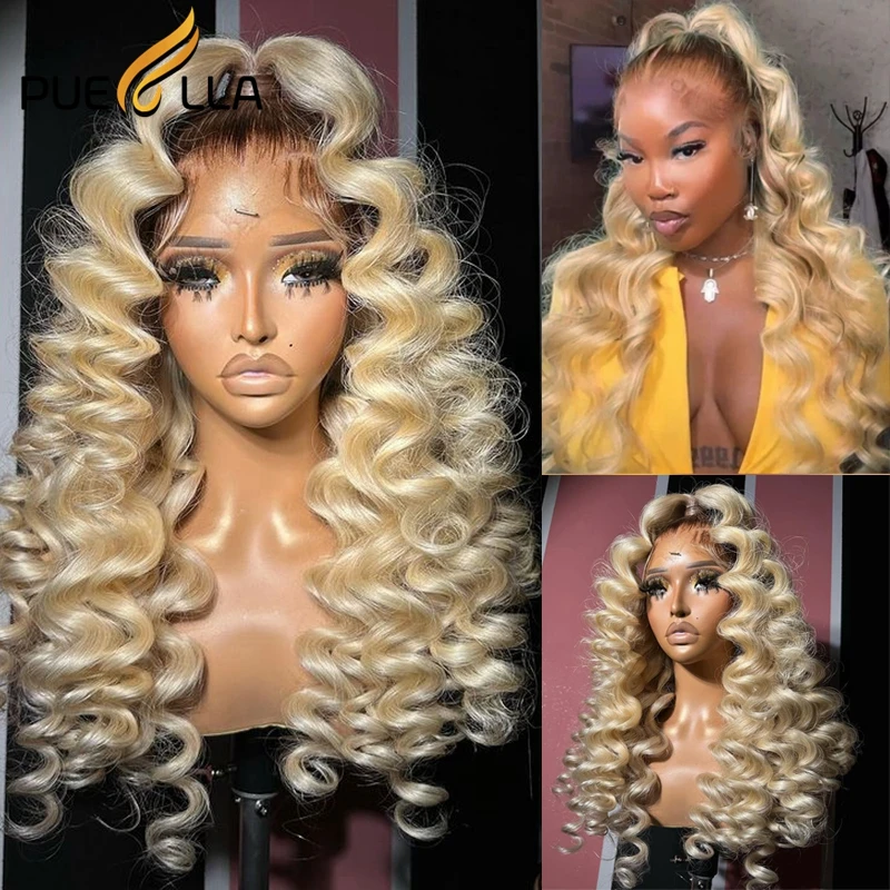 

Ombre Honey Blonde Colored 13X4 Lace Front Wig Glueless Human Hair Preplucked Deep Curly 613 HD Lace 13x6 Frontal Wigs For Women