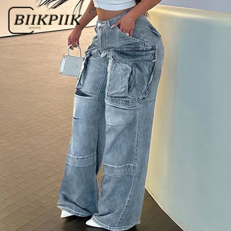BIIKPIIK Women Streetwear Pockets Jeans Fashion Retro High Waist Loose Straight Denim Cargo Pants All-match Casual Trousers 2024
BIIKPIIK Women Streetwear Pockets Jeans Fashion Retro High Waist Loose Straight Denim Cargo Pants All-match Casual Trousers 2024