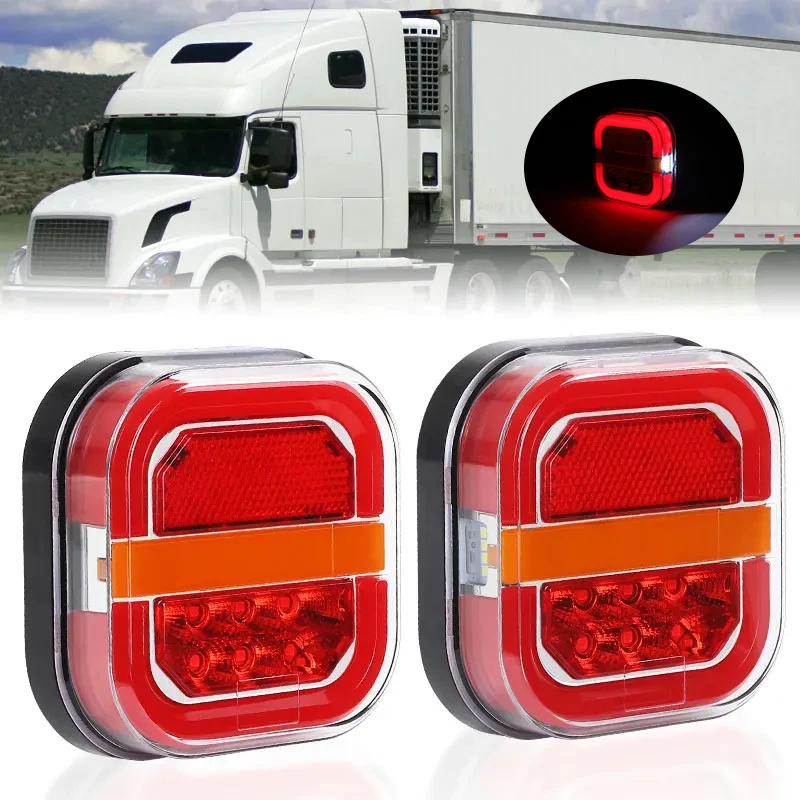 

12V 24V 4 inch LED Tail Light License Plate Lamp Flowing Turn Signal Light Blinker Brake Stop Lamp For Truck Trailer Tractor RV