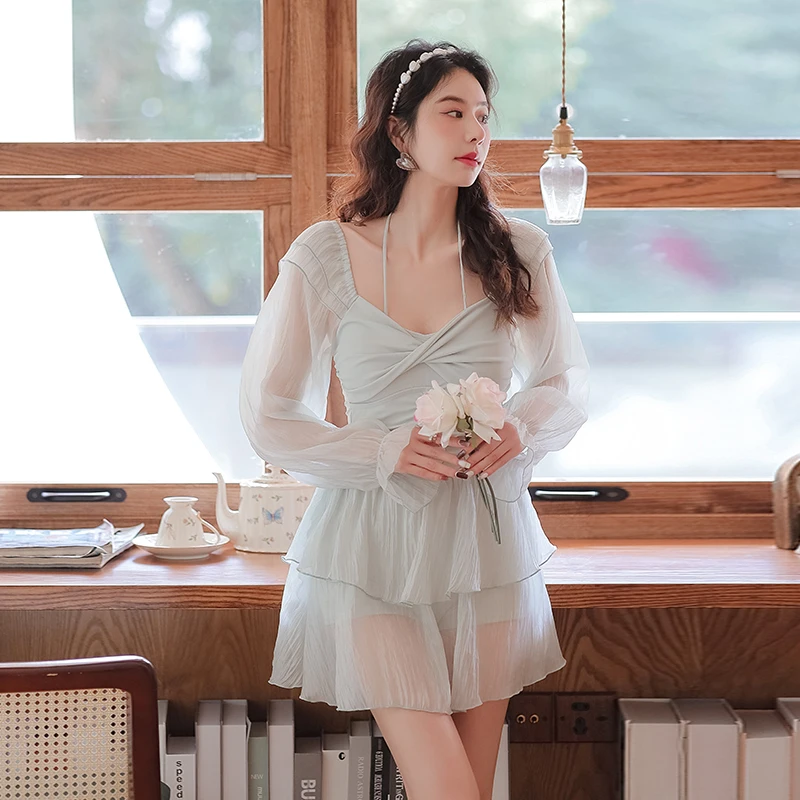 2023 Women One Piece Swimsuit with Shorts Conservative Korean Swimwear Beach Bathing Suit Long Sleeve Beachwear Elegant Bikini
2023 Women One Piece Swimsuit with Shorts Conservative Korean Swimwear Beach Bathing Suit Long Sleeve Beachwear Elegant Bikini